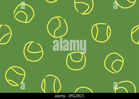 nahtloses Muster mit Tennisbällen im handgezeichneten Doodle-Stil; perfekt für sportliche Textilien, Kinderbekleidung, Tapeten, Geschenkpapier oder Activewear Stock Vektor