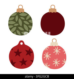 Handgezeichnete Weihnachtsschmuck-Set dekorative Illustrationen mit verschiedenen Mustern für Winter-Saison-Dekoration oder Verpackung Stock Vektor