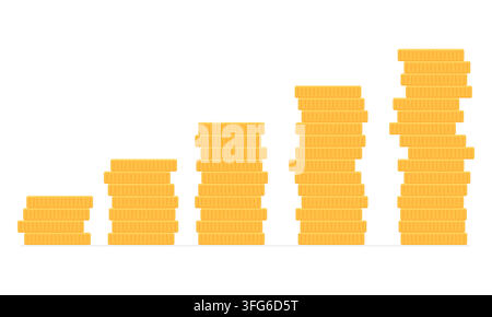 Vektorillustration eines Goldmünzenstapels als Finanzwachstumsdiagramm Stock Vektor