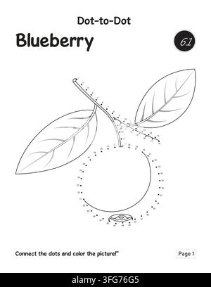 Lustiges Zahlenzähl-Puzzle mit Blaubeer-Punkt-zu-Punkt-Aktivitätsseite Stock Vektor