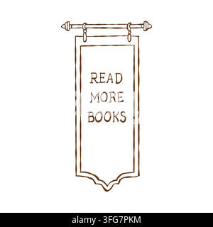 Vintage-Straßenschild. Lesen Sie mehr Bücher. Außenschild für eine Buchhandlung. Isolierte Vektor-Outline-Illustration. Linearer Cliparts. Stock Vektor