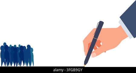 Geschäftsteam bewegt sich in Richtung des Führers. Manager zeichnet mit dem Stift eine Strategielinie für Mitarbeiter zur Erreichung des Ziels Stockillustration Stock Vektor