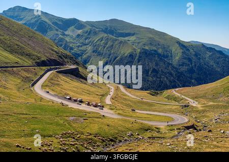 Windinge Transfagarasan-Bergstraße über hohe Alpenhänge in den Karpaten Rumäniens Stockfoto
