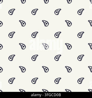 Nahtloses minimalistisches Paisley-Muster in dunklem Marineblau, das über einen cremefarbenen Hintergrund verstreut ist. Monochromes geometrisches Vektor-Wiederholmuster Stock Vektor