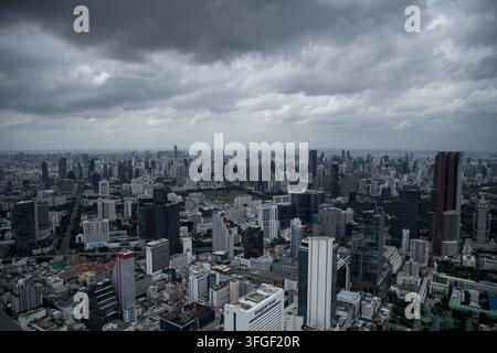 Panoramische Ansicht einer dichten metropolitischen Stadt Skyline mit zahlreichen Wolkenkratzern, Wohnblöcken und weitläufiger städtischer Entwicklung. Stockfoto