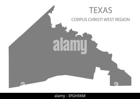 Moderne flache Vektorkarte der Corpus Christi West Region, Texas, Vereinigte Staaten. Detaillierte Regionsgrenzsilhouette in Grau auf weißem Hintergrund. Stock Vektor