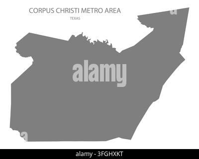 Moderne flache Vektorkarte des Corpus Christi Metro Area, Texas, Vereinigte Staaten. Detaillierte Gebietsgrenzen-Silhouette in Grau auf weißem Hintergrund. Stock Vektor