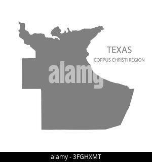 Moderne flache Vektorkarte der Region Corpus Christi, Texas, Vereinigte Staaten. Detaillierte Regionsgrenzsilhouette in Grau auf weißem Hintergrund. Stock Vektor