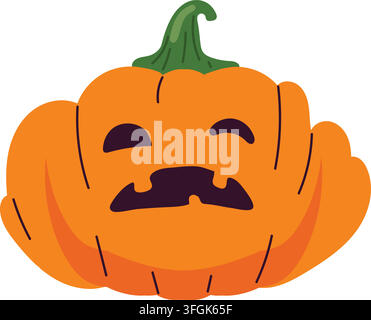 Titel / Beschreibung Halloween-Kürbislaterne mit gruselig geschnitztem Gesicht, orangefarbene saisonale Herbst-Vektorillustration isoliert auf weißem Hintergrund Stock Vektor