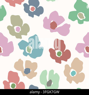Nahtloses Blumenmuster mit Rosen auf Basis traditioneller Volkskunst-Ornamente. Bunte Blumen auf weißem Hintergrund. Doodle-Stil. Vektorgrafik Stock Vektor