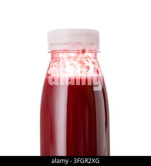 Leckerer Smoothie in Glasflasche isoliert auf Weiß Stockfoto