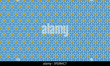 Blauer nahtloser Gänseblümchen-Blumenmuster-Hintergrund mit gelben Mittelpunkten, wiederholbares Fliesenmuster Stock Vektor