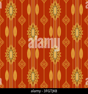 Orange-Gold-Folk-Blumenstreifenmuster Stock Vektor