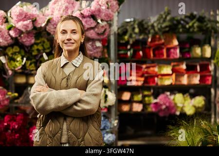 Porträt einer selbstbewussten Floristin, die in einem Blumenladen steht Stockfoto