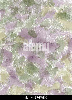 Aquarellhintergrund mit losen, unregelmäßigen Strichen in satten Lila- und Grüntönen. Handgefertigte Textur erzeugt einen organischen Look. Perfekt für sta Stockfoto