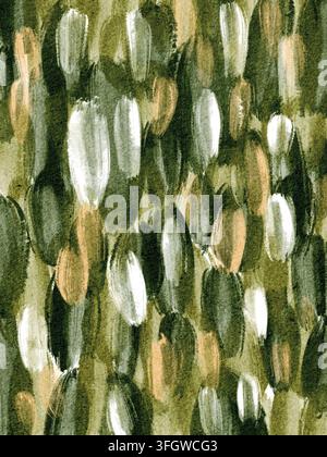 Aquarellhintergrund in Beige, Grün und Braun mit lockeren Pinselstrichen. Handgemaltes Kunstwerk verleiht natürliche Textur und Wärme. Perfekt für Briefpapier Stockfoto
