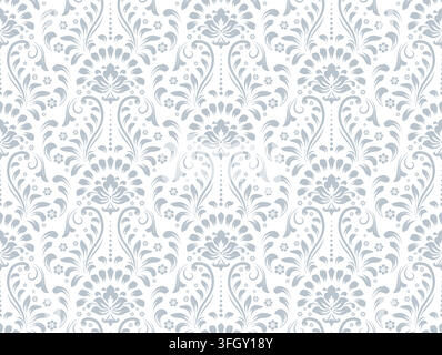 Floralmuster. Nahtloses Vektorhintergrund. Vintage-Tapete im Barockstil. Weißes und graues Ornament für Stoff, Tapete, Verpackung. Verschnörkelte Damastblumenillustration Stock Vektor