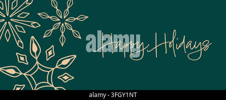 Elegantes grünes Weihnachtsbanner "Happy Holidays" handgezeichneter Vektor für den Winter Stock Vektor