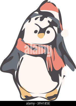 Niedlicher Weihnachts-Pinguin handgezeichneter Vektor Stock Vektor