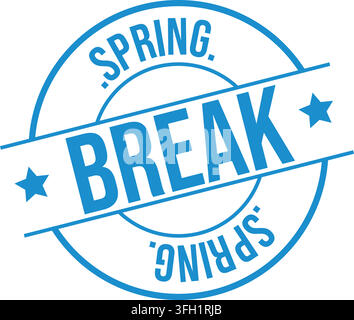 Ein hellblauer Frühlingsferien-Logo-Stempel zeigt fetten Text Sterne weißer Hintergrund Urlaub Feiertag Aufregung verspielter Ton Stock Vektor