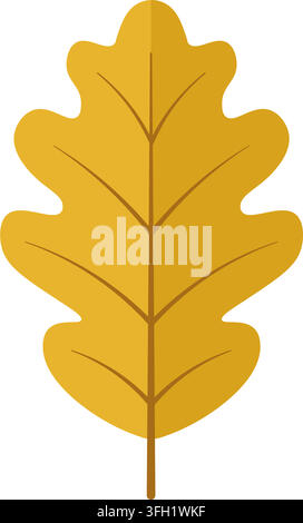 Goldgelbes Eichenblatt, das Herbstnatur und saisonales Laub in einem Flachdesign-Vektorillustration isoliert auf Stock Vektor