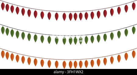 Buntes Herbstlaub-Girlanden-Vektorset mit rotem, grünem und orangefarbenem Laub-Wimpel für Herbst-Thanksgiving-Dekoration auf weißem Hintergrund Stock Vektor