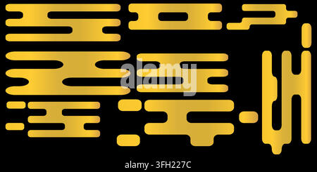 Eine Sammlung abstrakter goldener horizontaler und verticaler Balken mit abgerundeten Ecken, angeordnet in einem modernen, minimalistischen Grafikmuster auf schwarzem Hintergrund Stock Vektor