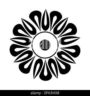 Sonnenblumen-Mandala mit tropfenförmigen Blütenblättern und schwarzem Mittelkreis-Vektor. eps 10. Stock Vektor