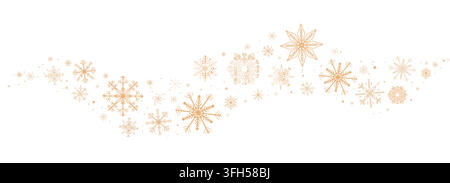 Winter-Schnee-Rand mit eleganten Schneeflocken und Frostkristallen, die ein gefrorenes Wellenmuster erzeugen. Elegante goldene Sterne schaffen einen festlichen gefrorenen Rahmen für saisonale Dekoration. Vektorillustration Stock Vektor