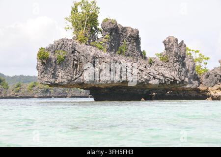 Einzigartige scharfe Karstklippe in der Lagune von West-Papua, Indonesien Stockfoto