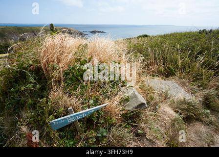 Handgemaltes Schild mit der Aufschrift "Zum Strand", Caerfai, St David's, Wales, UK Stockfoto