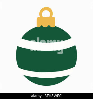 Grüne Weihnachtskugel-Dekoration, weiße gebogene Streifen, abgerundete Silhouette, Vektorillustration. Ein klares Flat Design kombiniert kräftigen Kontrast mit einem Stock Vektor