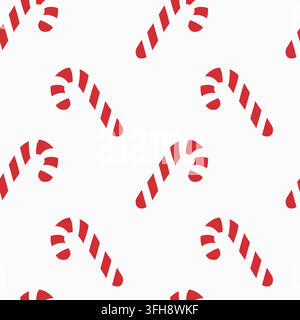 Rotes Zuckerstangenmuster, gestreifte gehäkelte Süßigkeiten, weißer Hintergrund, nahtlose Vektorwiederholung. Wiederholte Pfefferminzformen schaffen einen verspielten Feiertagsrhythmus Stock Vektor