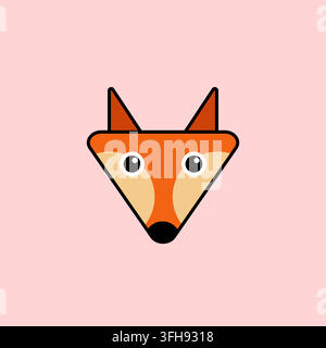 Minimalistisches geometrisches Fuchskopf-Symbol auf hellrosa Hintergrund für Tier-Avatar und Logo-Design Stock Vektor