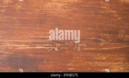 Horizontale braune Holzmaserungsstruktur im Nahaufnahme, die glatte Oberflächendetails, dunkle Töne und natürliche Holzlinien für den Designhintergrund zeigt Stockfoto