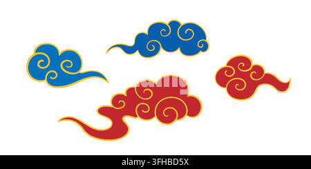 Farbenfrohe asiatisch-chinesische Wolkentraditionelle Symbole Stock Vektor