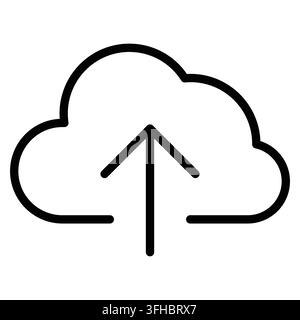 Ein minimalistisches Cloud-Upload-Symbol mit einem Pfeil, das die Datenübertragung in die Cloud-Speicherung in Kontexten der digitalen Kommunikation und Technologie darstellt. Stock Vektor