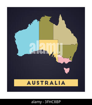 Karte von Australien. Länderposter mit Regionen. Form von Australien mit Ländernamen. Moderne Vektorillustration. Stock Vektor