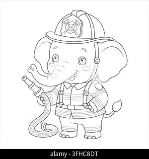Feuerwehrschlauchhelm Notfall-Elefant hält Wasserrohr trägt Rettungsausrüstung Stock Vektor