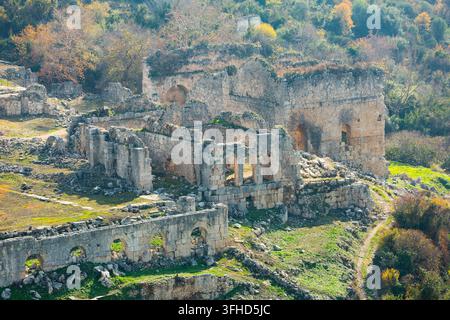 Ansicht der Ruinen der Kleinen Bäder in Tlos, Türkei. Stockfoto