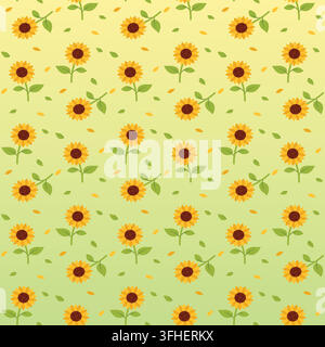 Fröhliches Sonnenblumenblumenmuster auf pastellgrünem Hintergrund Stock Vektor