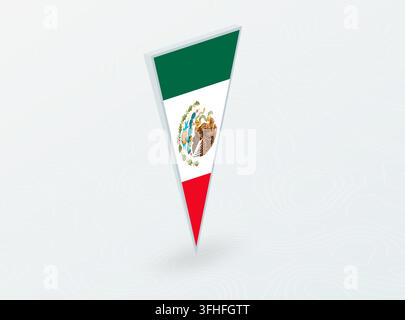 3D-Flagge Mexikos in dreieckiger Anstecknadelform auf abstraktem Hintergrund. Ideal für Karten, Navigation, internationale Veranstaltungen und nationale Stolz-Konzepte. Stock Vektor
