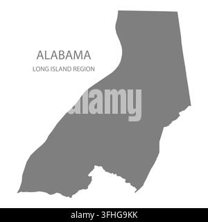 Moderne flache Vektorkarte der Long Island Region, Alabama, Vereinigte Staaten. Detaillierte Regionen-Grenzsilhouette in Grau auf weißem Hintergrund. Stock Vektor