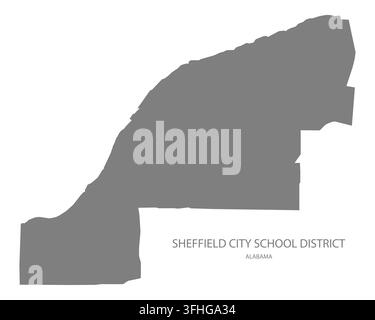 Moderne flache Vektorkarte des Sheffield City School District, Alabama, Vereinigte Staaten. Detaillierte Silhouetten der Distriktgrenzen in Grau auf weißem Hintergrund. Stock Vektor