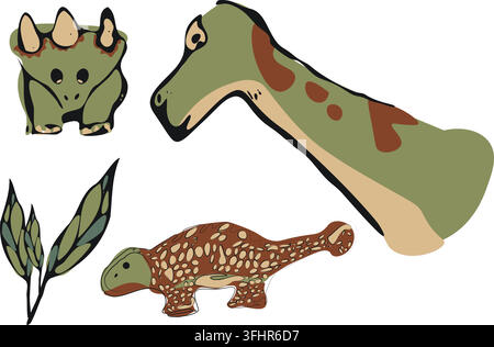 Handgezeichnete Herbivoren-Dinosaurier-Sammlung Stock Vektor