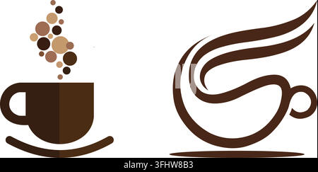 Set aus zwei minimalistischen Kaffeetassen-Ikonen mit Dampf, Vektorillustration von heißen Getränkebechern isoliert auf weißem Hintergrund Stock Vektor