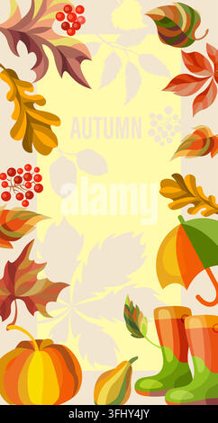 Herbst-Hintergrund-Banner mit strukturierten Herbstblättern auf einem blauen Gingham-Kariermuster. Horizontales Vektor-Template für Thanksgiving-Header, Herbstverkauf Stock Vektor