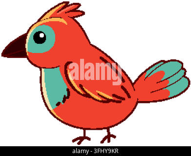 Eine niedliche Cartoon-Vektorillustration eines roten und türkisfarbenen Vogels, isoliert auf weißem Hintergrund. Stock Vektor