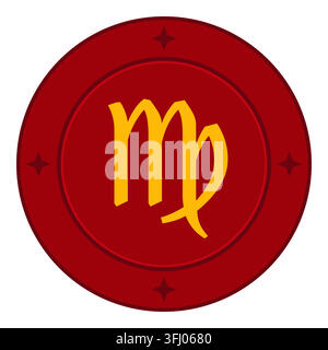 Virgo-Sternzeichen-Rundes-Abzeichen-Astrologisches-Symbol-Vektor-Illustration Stock Vektor