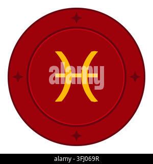 Rundes Abzeichen mit dem Sternzeichen Fische Astrologisches Symbol Vektorillustration Stock Vektor